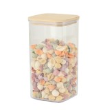 Cutie de Depozitare Alimente, Cyrax, Cutie de tip Container, Cutie pentru Cereale, din Plastic, Capac din Bambuc, 10 x 10 x 19 cm, Volum 1.2l, Transpa