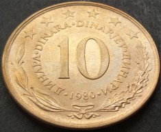 Moneda 10 DINARI / DINARA - RSF YUGOSLAVIA, anul 1980 *cod 1542 B = A.UNC