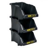 Set Tavi organizare obiecte mici, 3 bucati, sistem stivuire si interblocare, Plastic, Negru, 12x23x15 cm