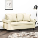 VidaXL Canapea cu 2 locuri cu pernuțe, crem, 120 cm, piele ecologică 3200926