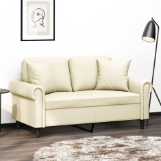 vidaXL Canapea cu 2 locuri cu pernuțe, crem, 120 cm, piele ecologică