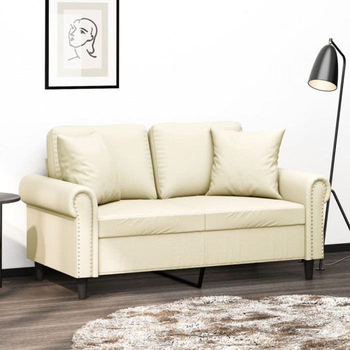 vidaXL Canapea cu 2 locuri cu pernuțe, crem, 120 cm, piele ecologică 3200926