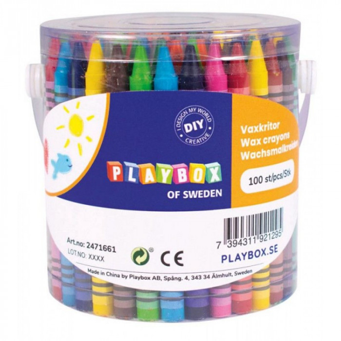 Set 100 creioane colorate Playbox, 88 mm, varf 8 mm