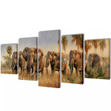 Set tablouri panza cu imprimeu elefanti, 100 x 50 cm, vidaXL