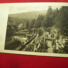 Ilustrata Sinaia Castelul Peles si terasa circulat 1925