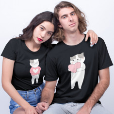 Set tricouri personalizate cuplu &amp;quot;Cats&amp;quot; (Marime tricou barbat: M, Marime tricou foto