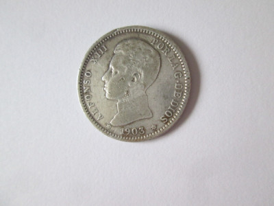 Spania 1 Peseta 1903 argint,regele Alfonso XIII foto