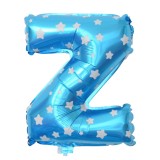 Balon folie metalizata litera z, flippy, 40 cm, cu imprimeu stelute, umflati cu heliu sau aer, ambalaj individual, pai inclus, albastru