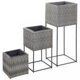 Cumpara ieftin Jardiniere de grădină &icirc;nalte, 3 buc., gri, poliratan