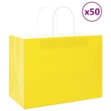 Cumpara ieftin Pungi de h&acirc;rtie 50 buc cu m&acirc;nere galbene 32x17x25 cm