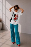 Tricou dama alb din bumbac cu imprimeu fetita cu pantofi rosii
