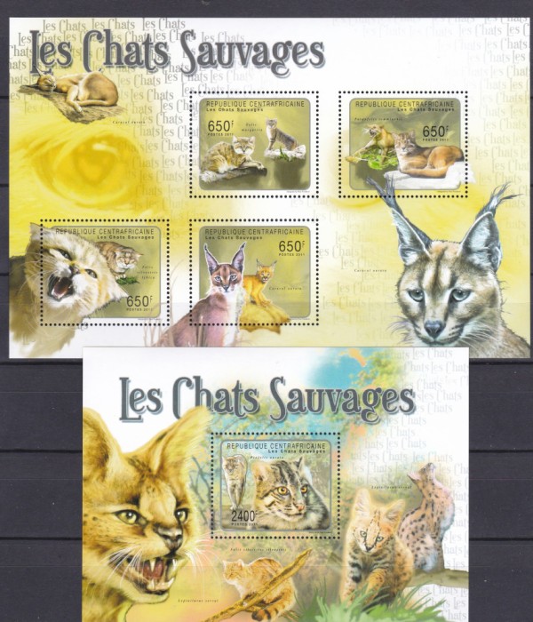 DB1 Fauna Africa Centrala Pisici Salbatice Caracal MS + SS MNH