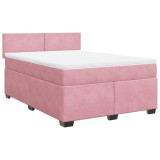 Cumpara ieftin Pat box spring cu saltea, roz inchis, 140x200 cm, catifea