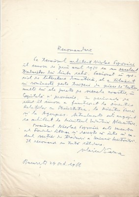 A3509N Vlaicu B&amp;acirc;rna, act scris și semnat olograf, 1966 foto