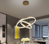 Cumpara ieftin Lustra LED Minimalist Ring, 100W, 2 inele, 50+30cm, Auriu, telecomanda, lumina rece/calda/neutra, intensitate reglabila