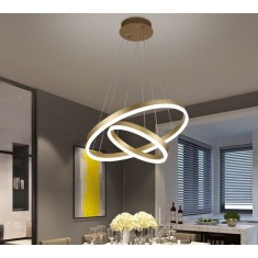 Lustra LED Minimalist Ring, 100W, 2 inele, 50+30cm, Auriu, telecomanda, lumina rece/calda/neutra, intensitate reglabila