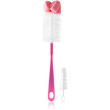 BabyOno Take Care Brush for Bottles and Teats with Mini Brush &amp; Sponge Tip perie de curățare Pink 2 buc