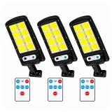 Set de 3 lămpi solare stradale LED DEPOX&reg;, cu senzori de mișcare și lumină, telecomenzi, IP65, negru