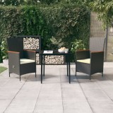 vidaXL Set mobilier de grădină cu perne, 3 piese, negru