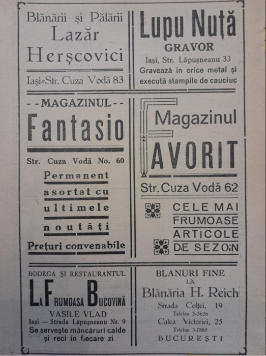 1941 Lot IX reclame interbelice Iași Jassy fata - verso evrei romani 23 x 15cm