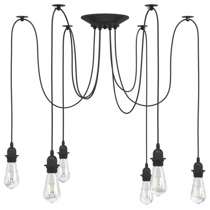 Lampă suspendată cu 6 suporturi E27 metal negru