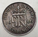 F.049 MAREA BRITANIE ANGLIA GEORGE VI 6 SIX PENCE 1946 ARGINT