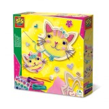 Kit creativ pentru copii de broderie pe tull pentru copii cu pisici, SES Creative