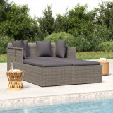 Șezlong vidaXL Poliratan Gri cu Perne, 182x118x63cm, Exterior, Grădină, Piscină, Confortabil