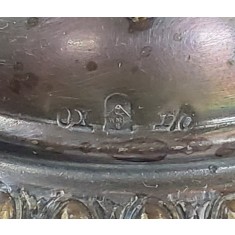 Pereche de cupe pentru servit sampanie, sticla si metal argintat, WMF, Germania, cca. 1910