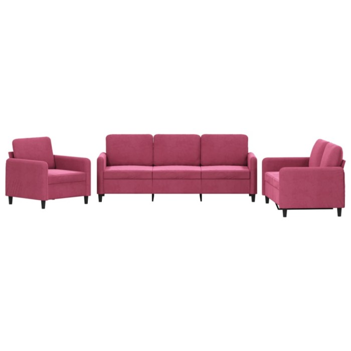 Set de canapea, 3 piese, rosu vin, catifea
