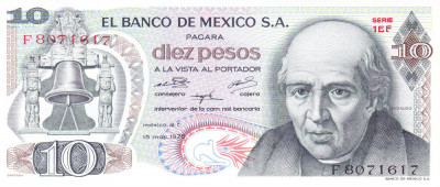 Bancnota Mexic 10 Pesos 1975 - P63h UNC foto
