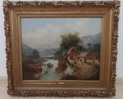 Ulei pe panza,o lucrare foarte veche perioada anilor 1880-1890 &amp;icirc;ncadrata &amp;icirc;ntr-o ramă din lemn masiv foto