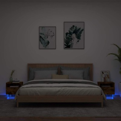 vidaXL Noptiere cu lumini LED, 2 buc., stejar fumuriu, 40x39x37 cm 836807 foto