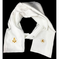 Esarfa Alba Barbateasca Cu Doua Simboluri Masonice foto