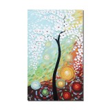 Tablou pictat manual living, dormitor, Copacul vietii, 100x60cm ulei pe panza in relief efect 3D