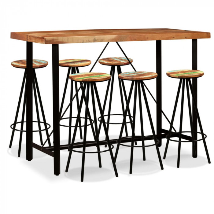 Set mobilier bar, 7 piese, lemn masiv acacia si lemn reciclat GartenMobel Dekor