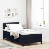 vidaXL Pat Box Spring Negru cu Saltea &amp; LED 90x200 cm - Cadru Lemn, Topper inclus