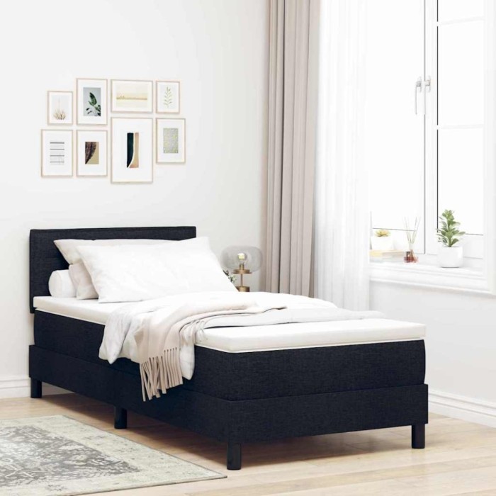 vidaXL Pat boxspring cu saltea cu saltea Negru 100 x 200 cm țesătură 3338589