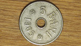 Romania - moneda de colectie - 5 bani 1905 - varianta rara fara J - impecabila !