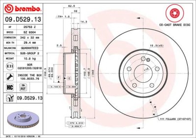 BREMBO 09.D529.13 PRIME LINE - Co-Cast Disc frana foto
