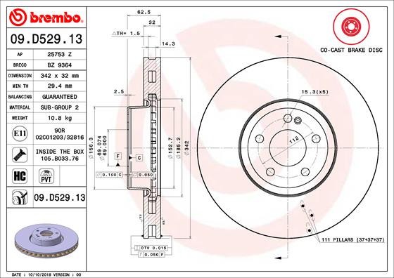 BREMBO 09.D529.13 PRIME LINE - Co-Cast Disc frana