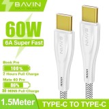 Cablu date si incarcare Bavin USB-C la USB-C, 60W, 1.5m, Alb sau Negru