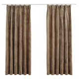 Cumpara ieftin Draperii opace, 2 buc., bej, 140x175 cm, catifea, cu carlige