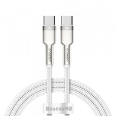 Cablu Date si Incarcare USB-C - USB-C Baseus Cafule Metal Series, 100W, 1m, Alb CATJK-C02