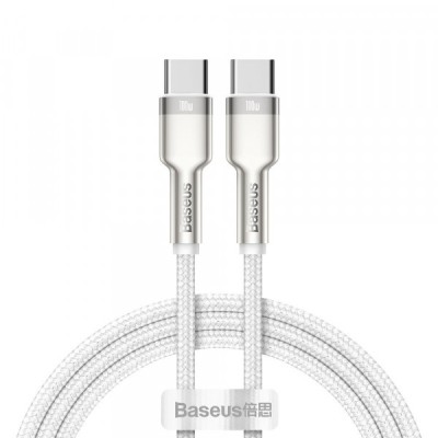 Cablu Date si Incarcare USB-C - USB-C Baseus Cafule Metal Series, 100W, 1m, Alb CATJK-C02 foto
