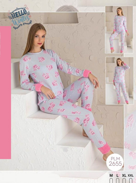 Pijama Vatuita cu mansete cocolino rose - SMarimea