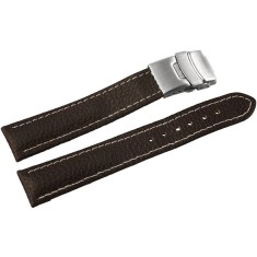 Curea Ceas Piele Naturala Bizonata Maro Deployant Cusatura Alba 16mm - 24mm