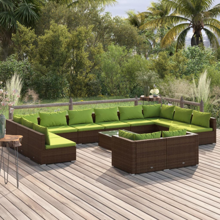 Set mobilier de gradina cu perne, 13 piese, maro, poliratan GartenMobel Dekor