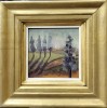 Tablou Ulei/Carton: Peisaj cu Plopi, Semnat Indescifrabil - 15.7x15.7cm (31x31cm cu rama) - Arta Peisagistica