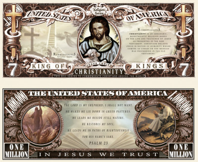 !!! SUA = FANTASY NOTE (TJ6) = CRESTINISM - 2015 - UNC / SERIA RELIGIILE LUMII foto